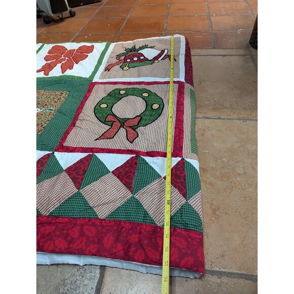 Handstitched QUILT Christmas Holiday comforter set Queen/ Full pillow SHAMS - Picture 8 of 14